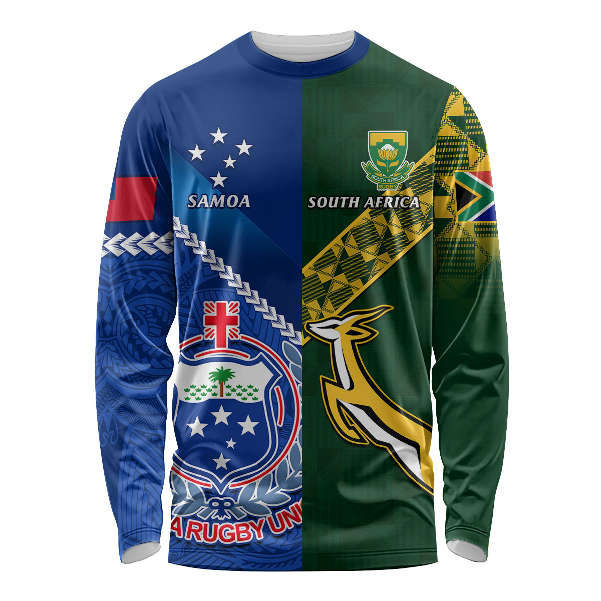 Samoa And South Africa Rugby Long Sleeve Shirt 2023 World Cup Manu Samoa With Springboks - Wonder Print Shop