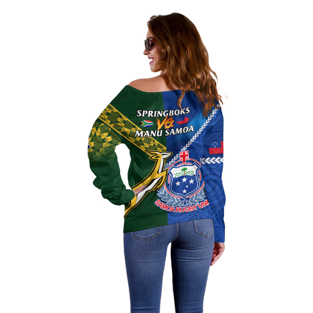 Samoa And South Africa Rugby Off Shoulder Sweater 2023 World Cup Manu Samoa With Springboks - Wonder Print Shop