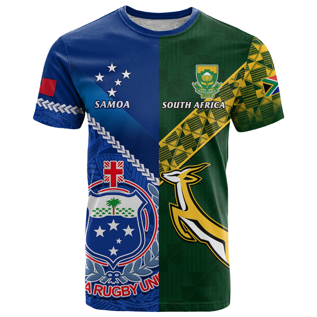 Samoa And South Africa Rugby T Shirt 2023 World Cup Manu Samoa With Springboks - Wonder Print Shop