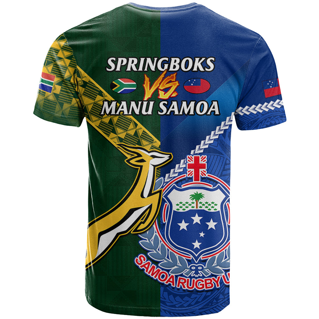 Samoa And South Africa Rugby T Shirt 2023 World Cup Manu Samoa With Springboks - Wonder Print Shop