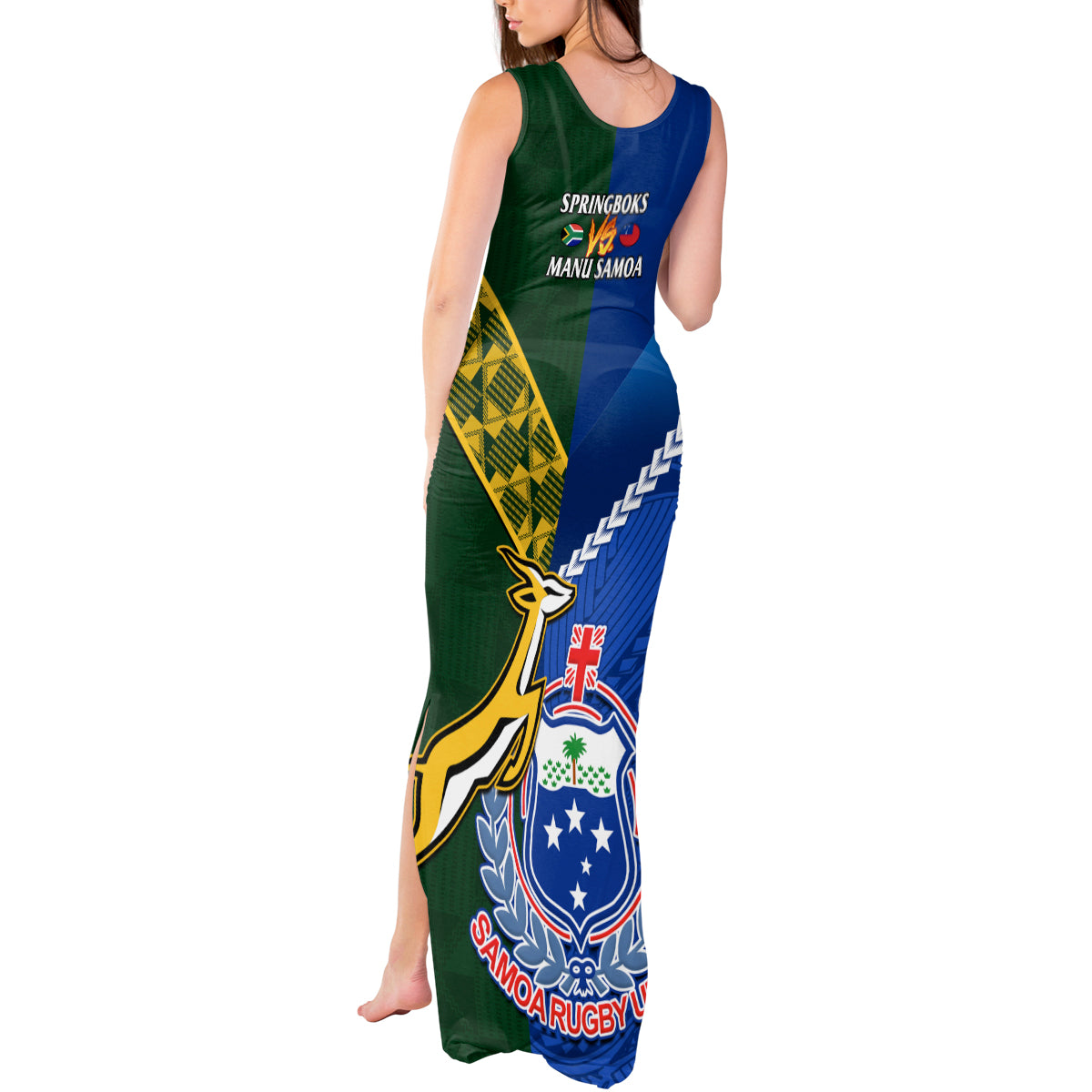 Samoa And South Africa Rugby Tank Maxi Dress 2023 World Cup Manu Samoa With Springboks - Wonder Print Shop