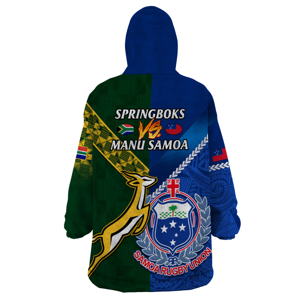 Samoa And South Africa Rugby Wearable Blanket Hoodie 2023 World Cup Manu Samoa With Springboks - Wonder Print Shop
