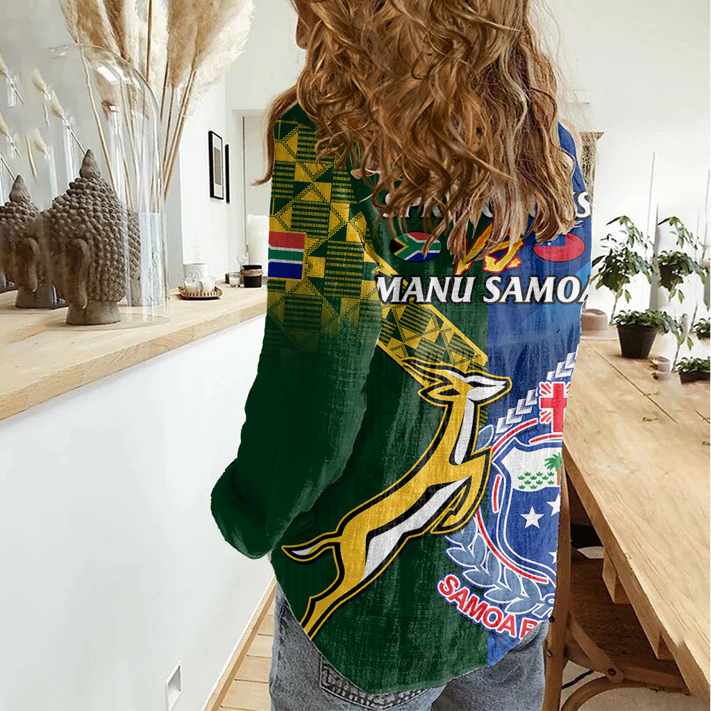 Samoa And South Africa Rugby Women Casual Shirt 2023 World Cup Manu Samoa With Springboks - Wonder Print Shop