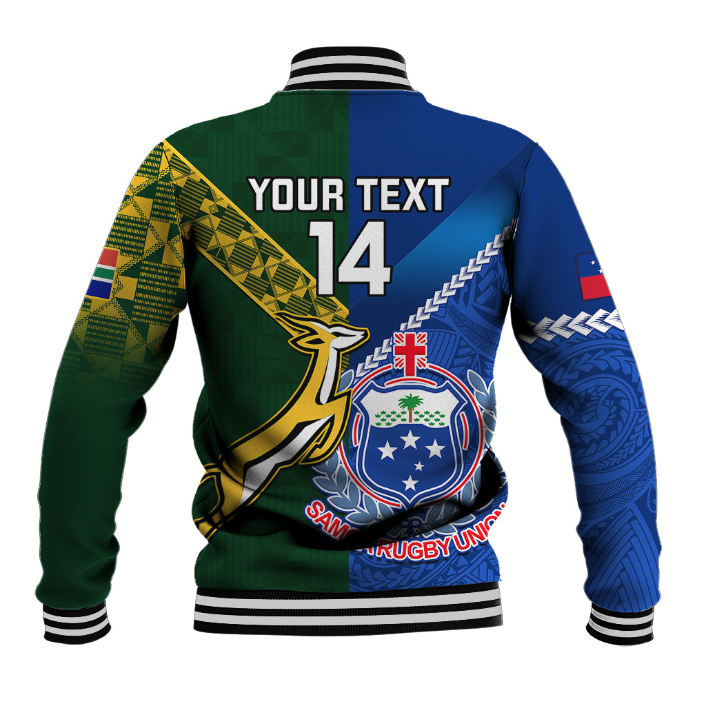 Custom Samoa And South Africa Rugby Baseball Jacket 2023 World Cup Manu Samoa With Springboks - Wonder Print Shop