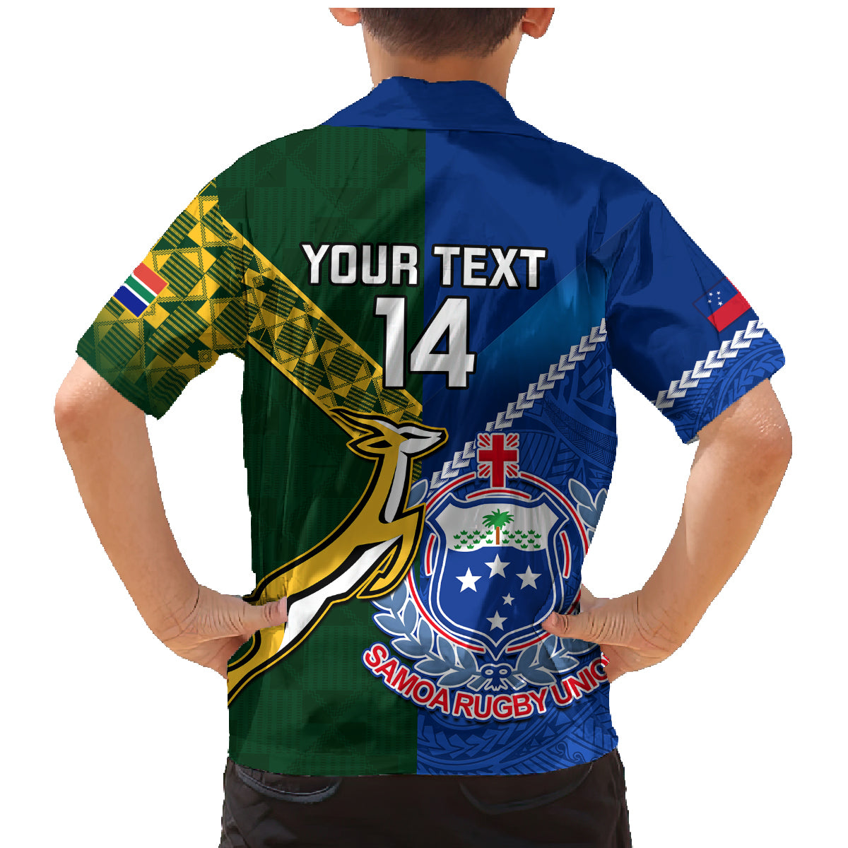 Custom Samoa And South Africa Rugby Family Matching Mermaid Dress and Hawaiian Shirt 2023 World Cup Manu Samoa With Springboks - Wonder Print Shop