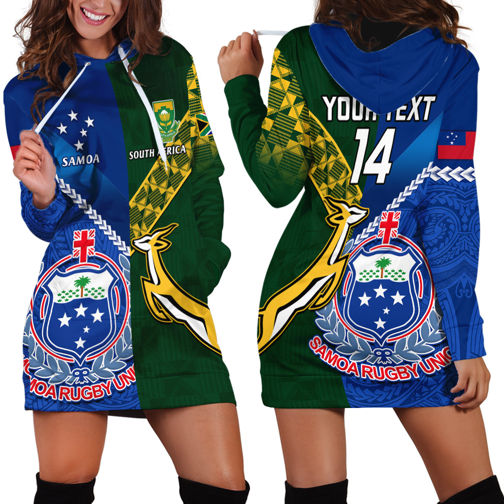 Custom Samoa And South Africa Rugby Hoodie Dress 2023 World Cup Manu Samoa With Springboks - Wonder Print Shop