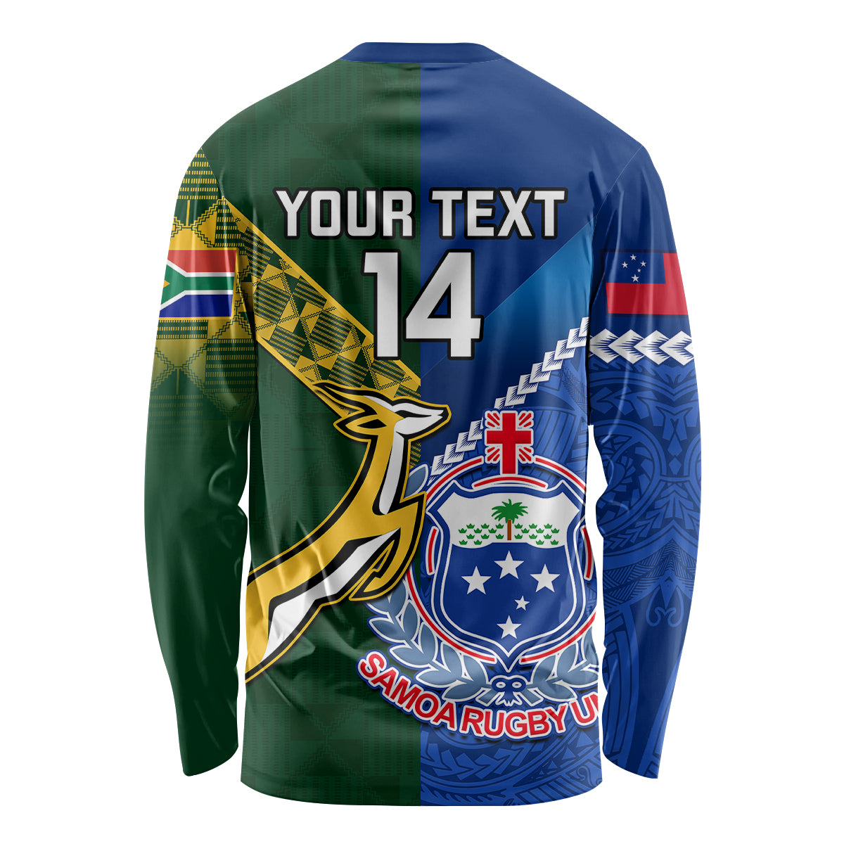 Custom Samoa And South Africa Rugby Long Sleeve Shirt 2023 World Cup Manu Samoa With Springboks - Wonder Print Shop