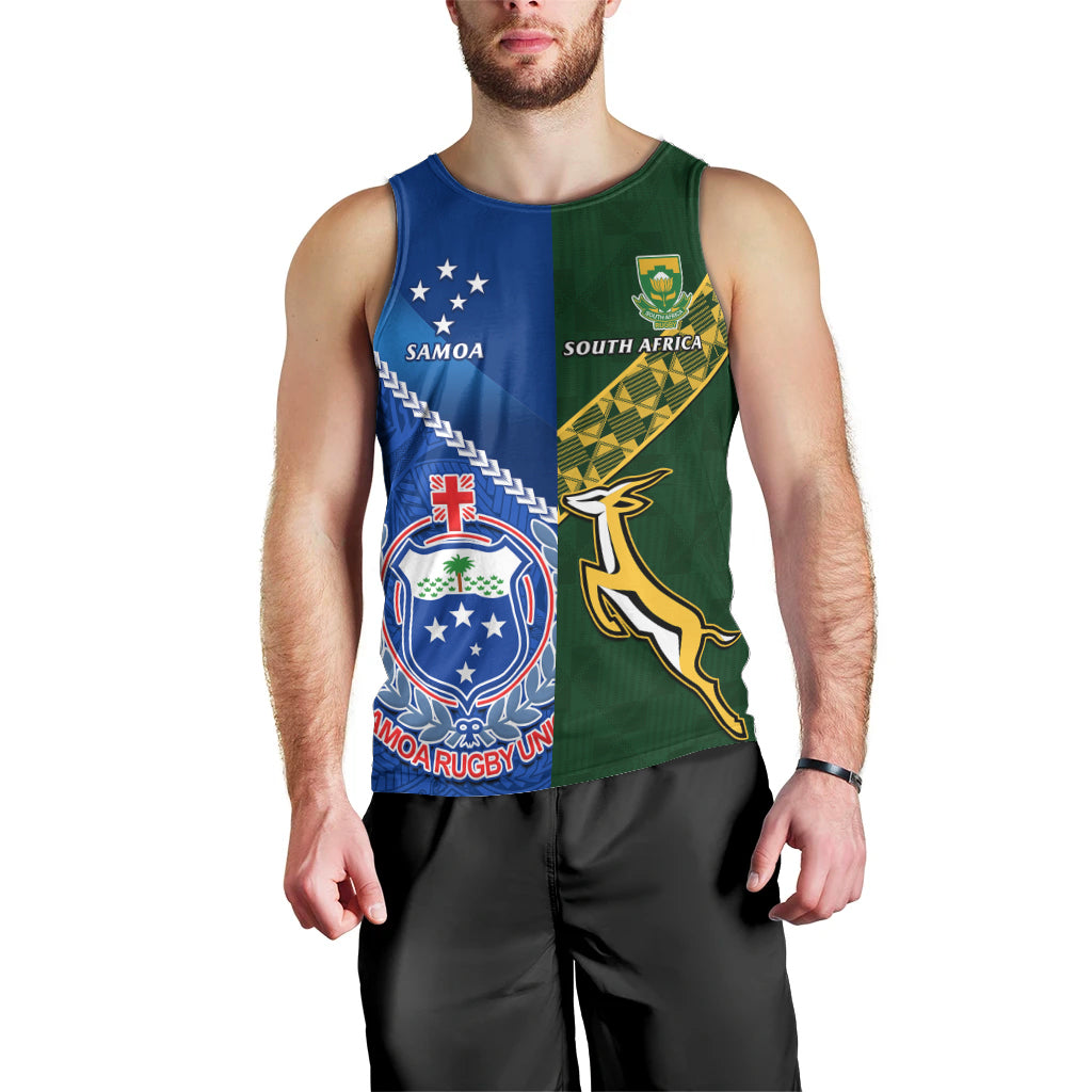 Custom Samoa And South Africa Rugby Men Tank Top 2023 World Cup Manu Samoa With Springboks - Wonder Print Shop