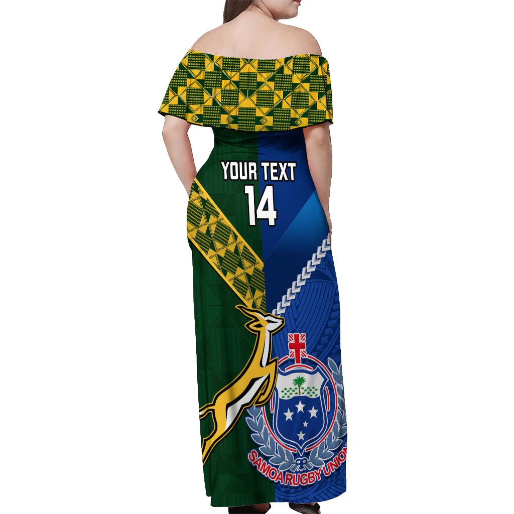 Custom Samoa And South Africa Rugby Off Shoulder Maxi Dress 2023 World Cup Manu Samoa With Springboks - Wonder Print Shop