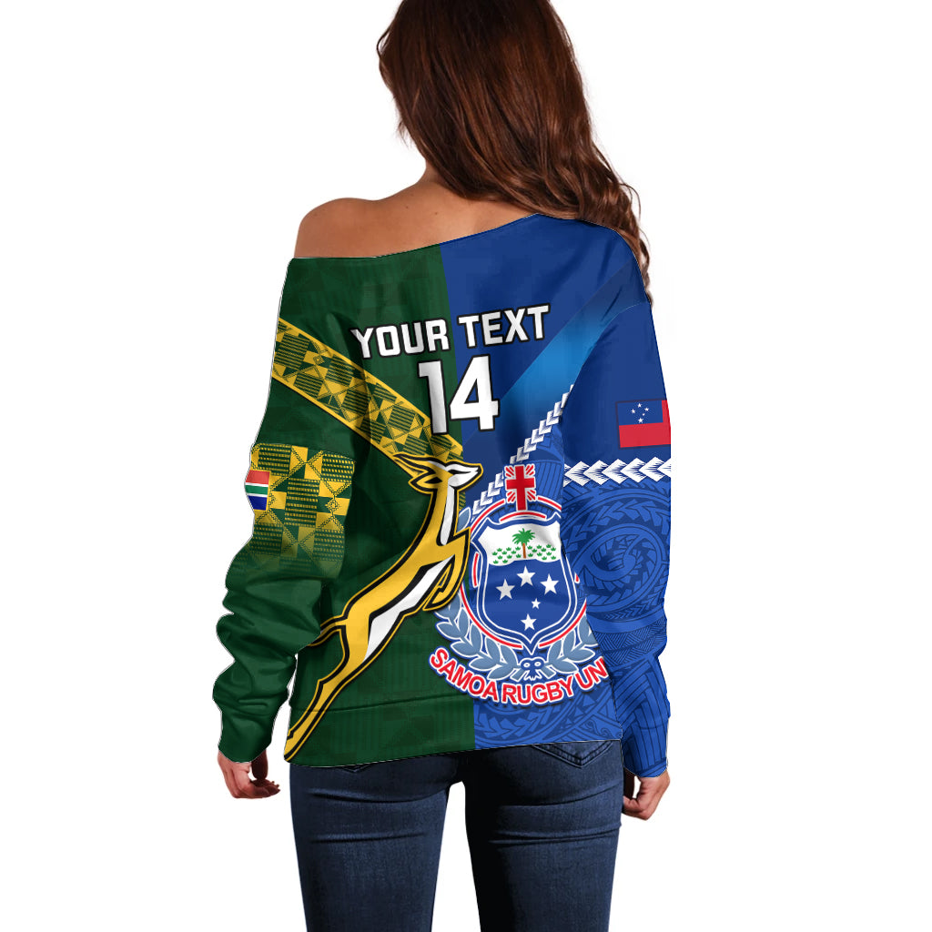 Custom Samoa And South Africa Rugby Off Shoulder Sweater 2023 World Cup Manu Samoa With Springboks - Wonder Print Shop