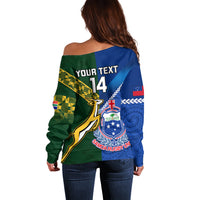 Custom Samoa And South Africa Rugby Off Shoulder Sweater 2023 World Cup Manu Samoa With Springboks - Wonder Print Shop