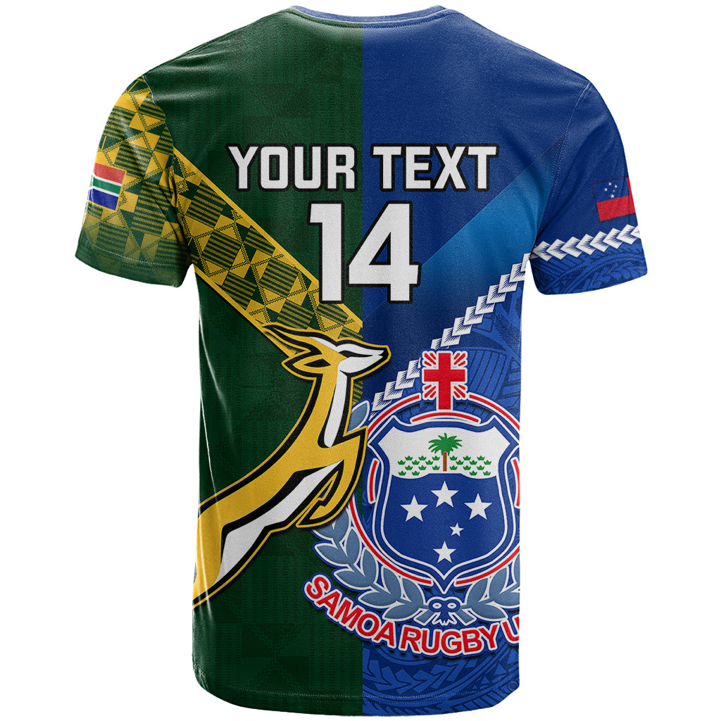 Custom Samoa And South Africa Rugby T Shirt 2023 World Cup Manu Samoa With Springboks - Wonder Print Shop