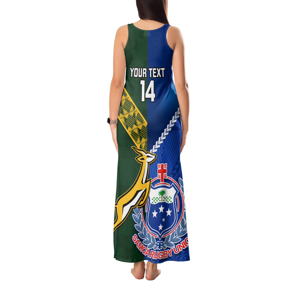 Custom Samoa And South Africa Rugby Tank Maxi Dress 2023 World Cup Manu Samoa With Springboks - Wonder Print Shop