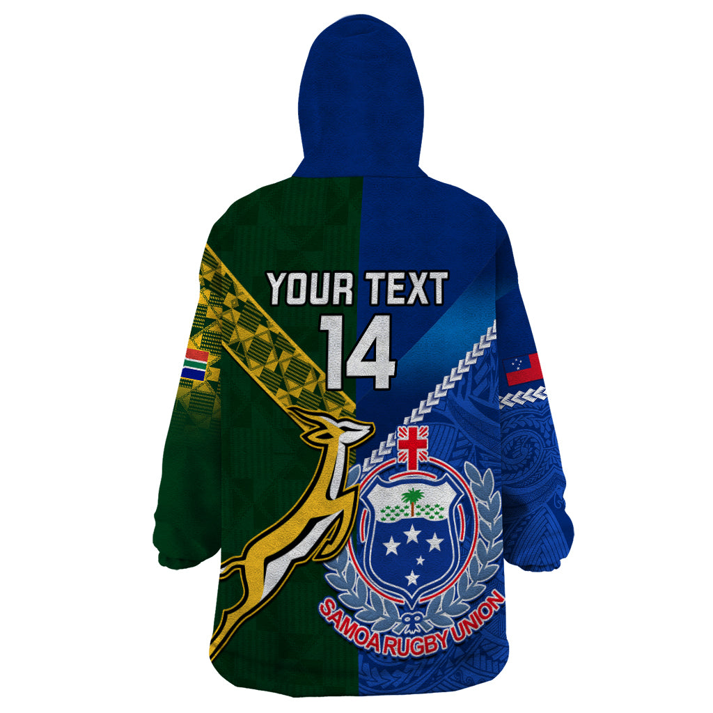 Custom Samoa And South Africa Rugby Wearable Blanket Hoodie 2023 World Cup Manu Samoa With Springboks - Wonder Print Shop