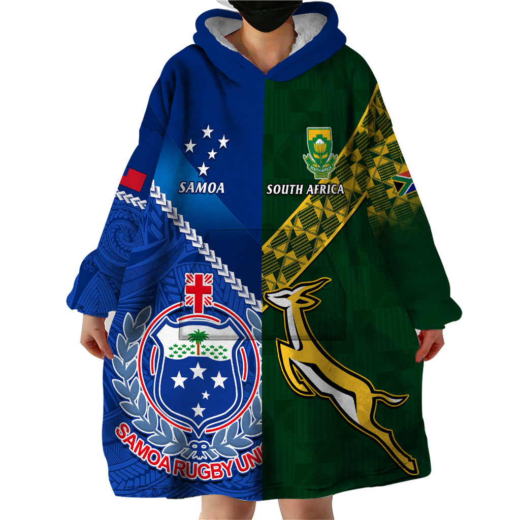Custom Samoa And South Africa Rugby Wearable Blanket Hoodie 2023 World Cup Manu Samoa With Springboks - Wonder Print Shop