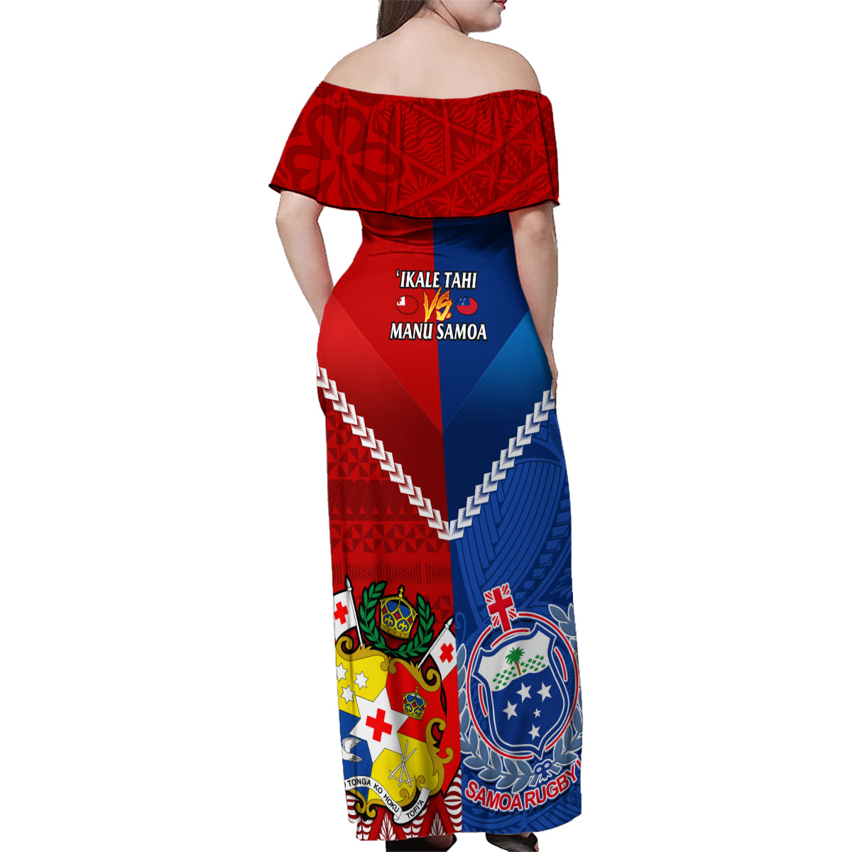 Samoa And Tonga Rugby Family Matching Off Shoulder Maxi Dress and Hawaiian Shirt 2023 World Cup Manu Samoa With Ikale Tahi - Wonder Print Shop