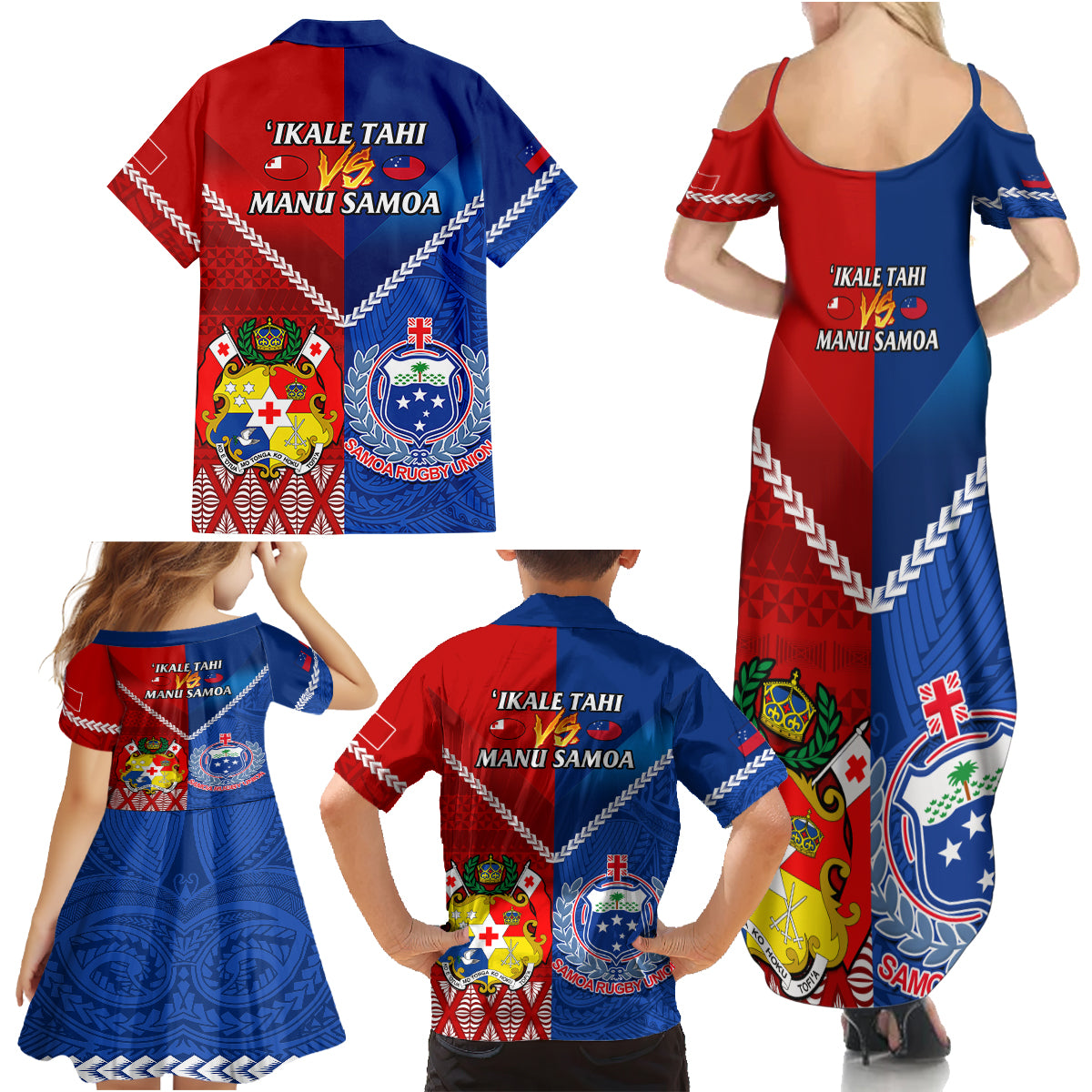 Samoa And Tonga Rugby Family Matching Summer Maxi Dress and Hawaiian Shirt 2023 World Cup Manu Samoa With Ikale Tahi - Wonder Print Shop