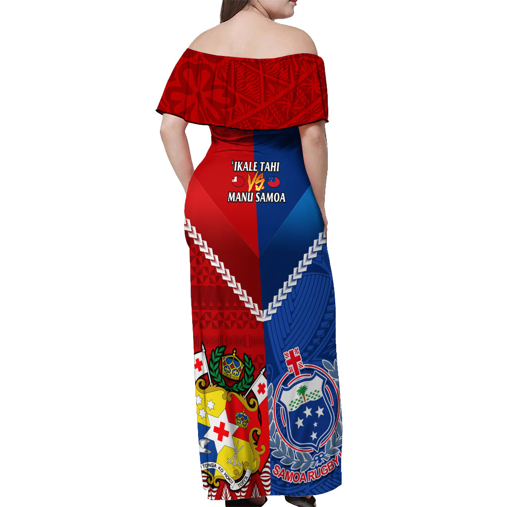 Samoa And Tonga Rugby Off Shoulder Maxi Dress 2023 World Cup Manu Samoa With Ikale Tahi - Wonder Print Shop