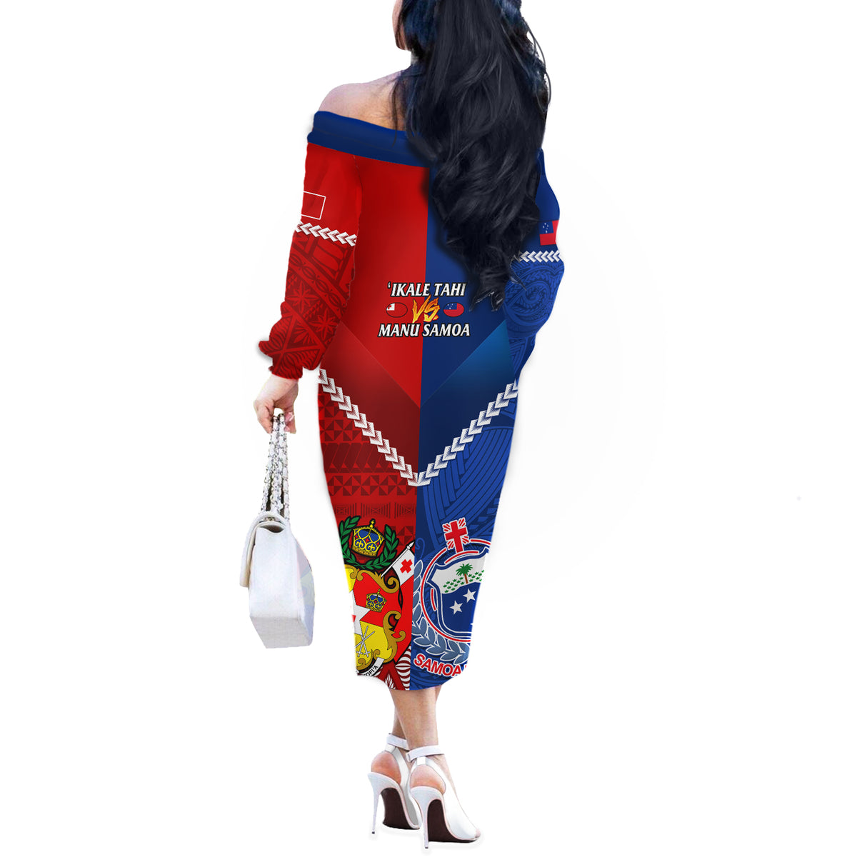 Samoa And Tonga Rugby Off The Shoulder Long Sleeve Dress 2023 World Cup Manu Samoa With Ikale Tahi - Wonder Print Shop
