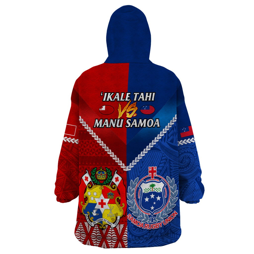 Samoa And Tonga Rugby Wearable Blanket Hoodie 2023 World Cup Manu Samoa With Ikale Tahi - Wonder Print Shop