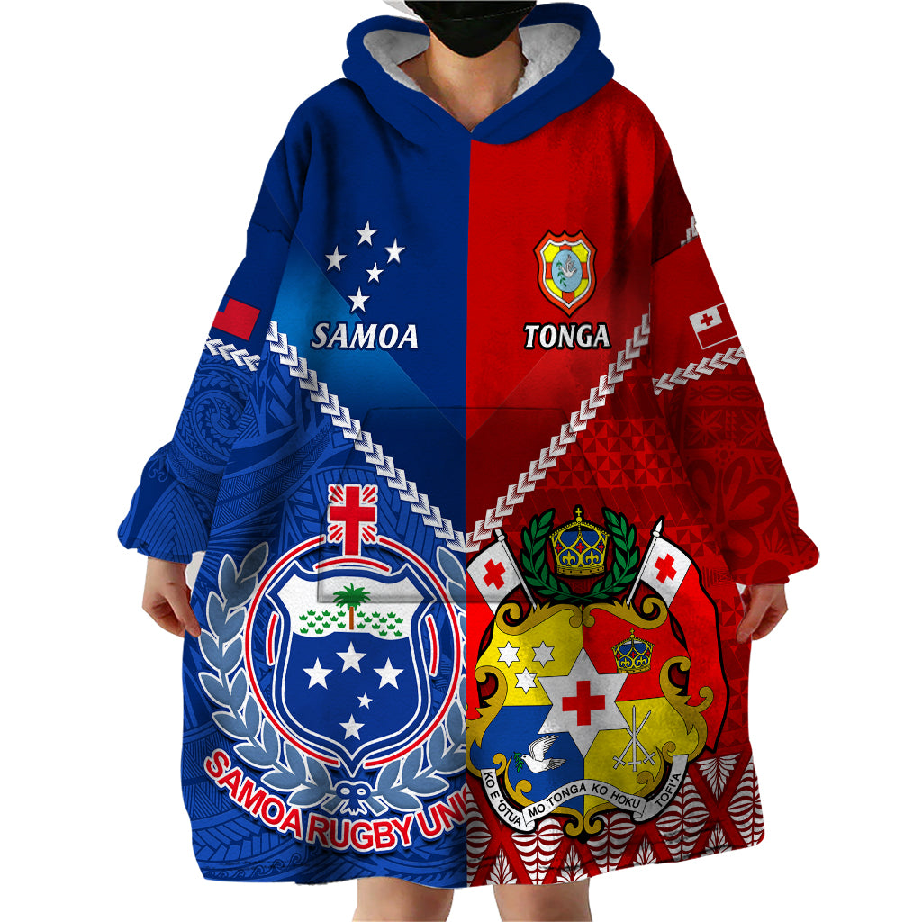 Samoa And Tonga Rugby Wearable Blanket Hoodie 2023 World Cup Manu Samoa With Ikale Tahi - Wonder Print Shop