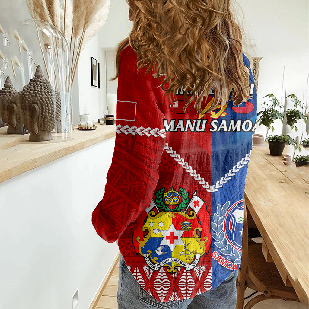 Samoa And Tonga Rugby Women Casual Shirt 2023 World Cup Manu Samoa With Ikale Tahi - Wonder Print Shop