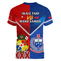 Samoa And Tonga Rugby Women V Neck T Shirt 2023 World Cup Manu Samoa With Ikale Tahi - Wonder Print Shop