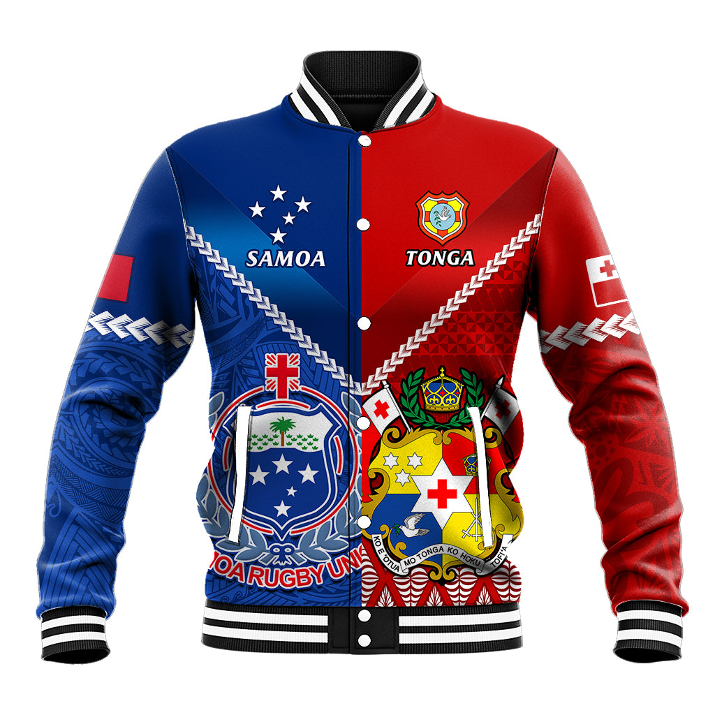 Custom Samoa And Tonga Rugby Baseball Jacket 2023 World Cup Manu Samoa With Ikale Tahi - Wonder Print Shop