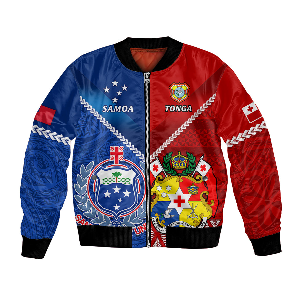 Custom Samoa And Tonga Rugby Bomber Jacket 2023 World Cup Manu Samoa With Ikale Tahi - Wonder Print Shop