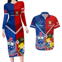 Custom Samoa And Tonga Rugby Couples Matching Long Sleeve Bodycon Dress and Hawaiian Shirt 2023 World Cup Manu Samoa With Ikale Tahi - Wonder Print Shop