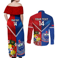 Custom Samoa And Tonga Rugby Couples Matching Off Shoulder Maxi Dress and Long Sleeve Button Shirts 2023 World Cup Manu Samoa With Ikale Tahi - Wonder Print Shop
