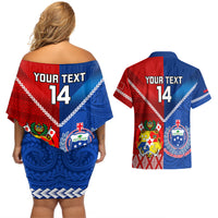 Custom Samoa And Tonga Rugby Couples Matching Off Shoulder Short Dress and Hawaiian Shirt 2023 World Cup Manu Samoa With Ikale Tahi - Wonder Print Shop