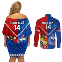 Custom Samoa And Tonga Rugby Couples Matching Off Shoulder Short Dress and Long Sleeve Button Shirts 2023 World Cup Manu Samoa With Ikale Tahi - Wonder Print Shop
