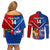Custom Samoa And Tonga Rugby Couples Matching Off Shoulder Short Dress and Long Sleeve Button Shirts 2023 World Cup Manu Samoa With Ikale Tahi - Wonder Print Shop