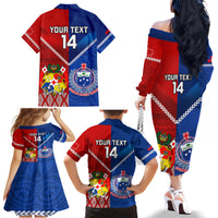 Custom Samoa And Tonga Rugby Family Matching Off Shoulder Long Sleeve Dress and Hawaiian Shirt 2023 World Cup Manu Samoa With Ikale Tahi - Wonder Print Shop
