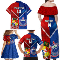 Custom Samoa And Tonga Rugby Family Matching Off Shoulder Maxi Dress and Hawaiian Shirt 2023 World Cup Manu Samoa With Ikale Tahi - Wonder Print Shop