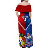 Custom Samoa And Tonga Rugby Family Matching Off Shoulder Maxi Dress and Hawaiian Shirt 2023 World Cup Manu Samoa With Ikale Tahi - Wonder Print Shop