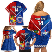 Custom Samoa And Tonga Rugby Family Matching Off Shoulder Short Dress and Hawaiian Shirt 2023 World Cup Manu Samoa With Ikale Tahi - Wonder Print Shop