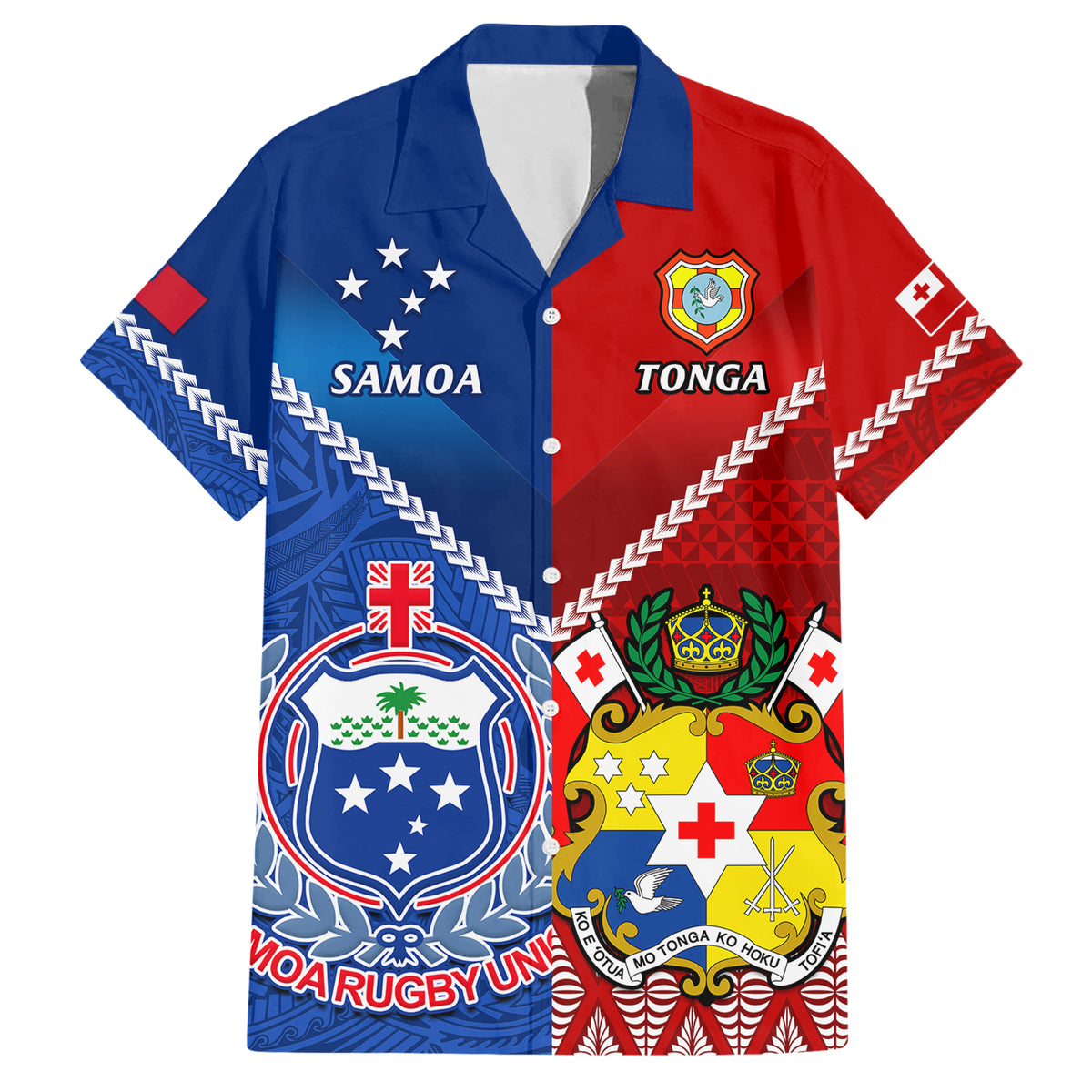 Custom Samoa And Tonga Rugby Hawaiian Shirt 2023 World Cup Manu Samoa With Ikale Tahi - Wonder Print Shop