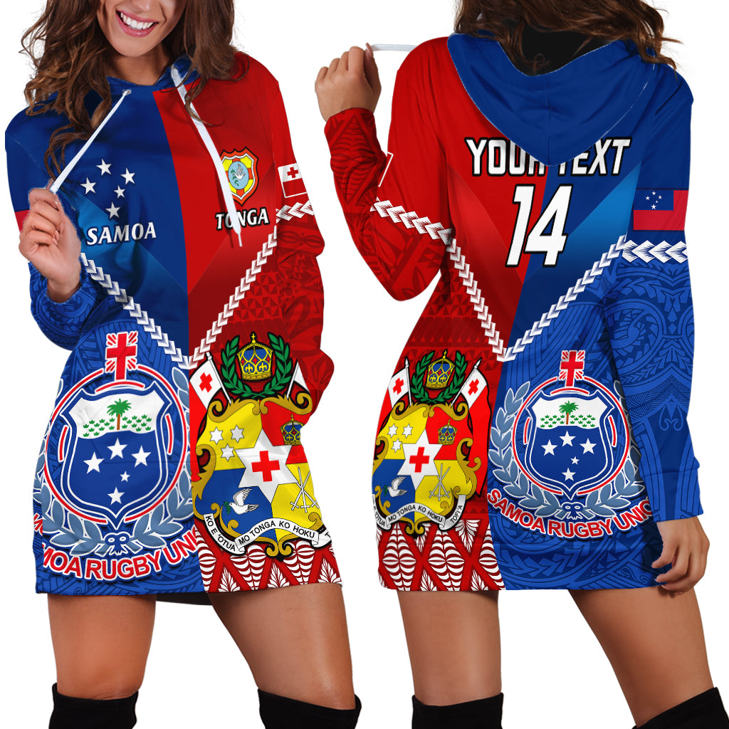 Custom Samoa And Tonga Rugby Hoodie Dress 2023 World Cup Manu Samoa With Ikale Tahi - Wonder Print Shop