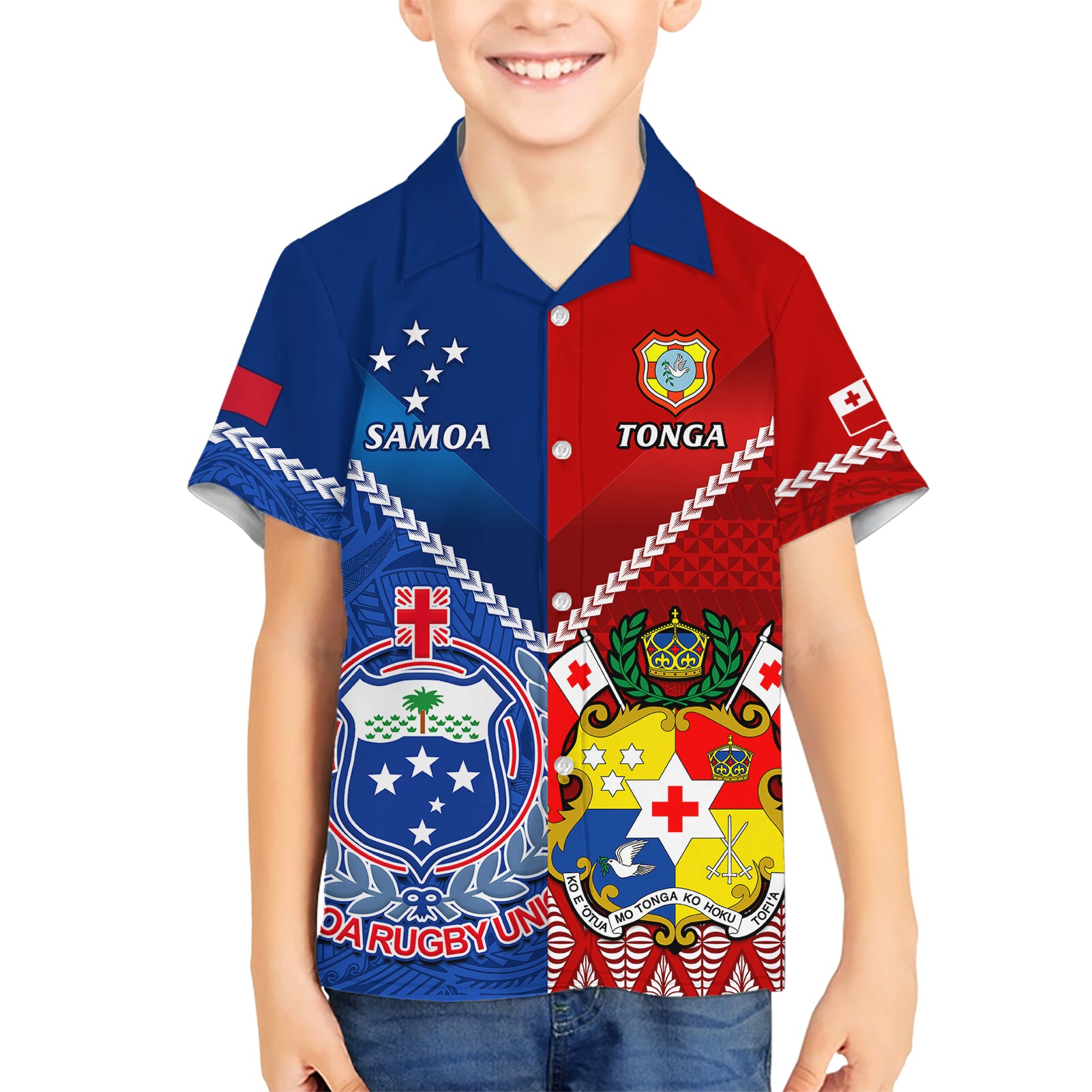 Custom Samoa And Tonga Rugby Kid Hawaiian Shirt 2023 World Cup Manu Samoa With Ikale Tahi - Wonder Print Shop