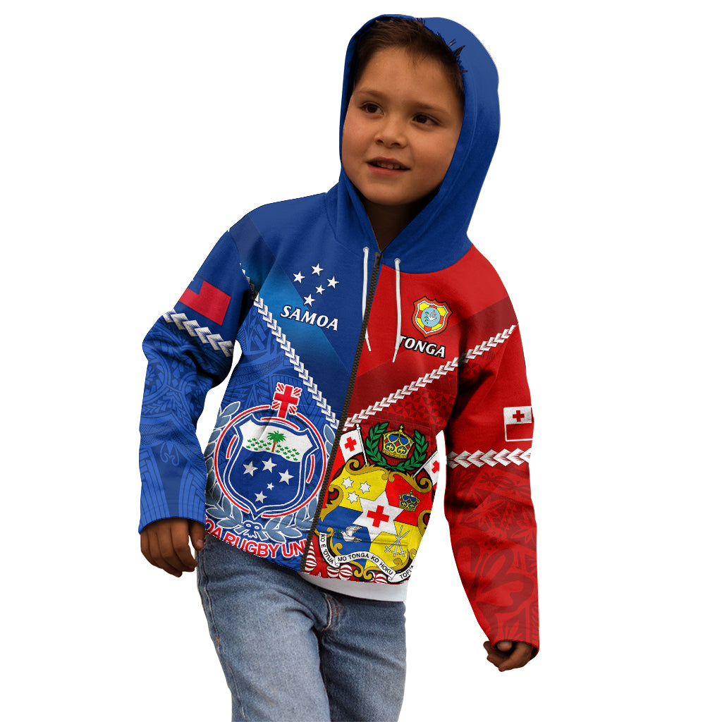 Custom Samoa And Tonga Rugby Kid Hoodie 2023 World Cup Manu Samoa With Ikale Tahi - Wonder Print Shop