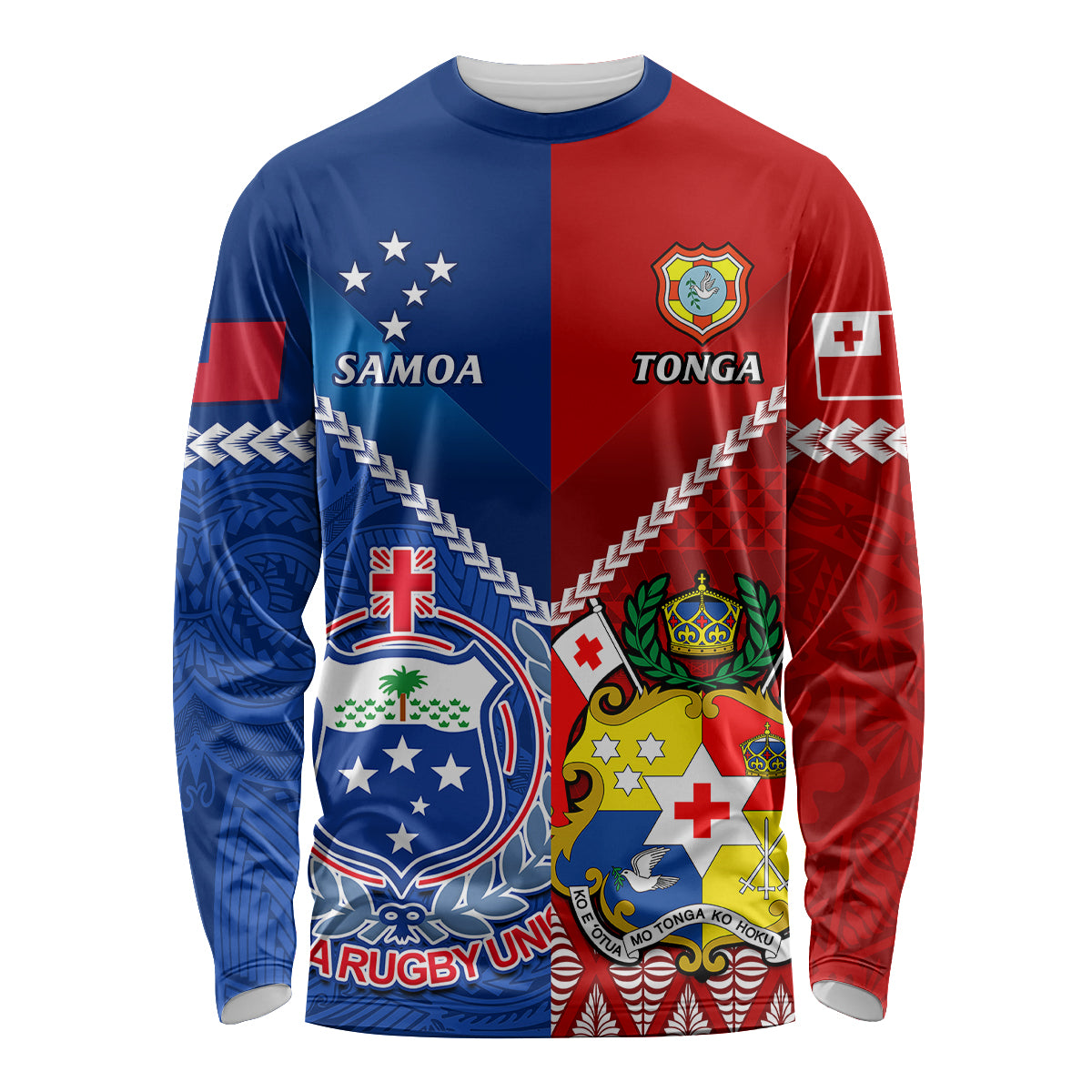 Custom Samoa And Tonga Rugby Long Sleeve Shirt 2023 World Cup Manu Samoa With Ikale Tahi - Wonder Print Shop