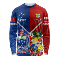 Custom Samoa And Tonga Rugby Long Sleeve Shirt 2023 World Cup Manu Samoa With Ikale Tahi - Wonder Print Shop