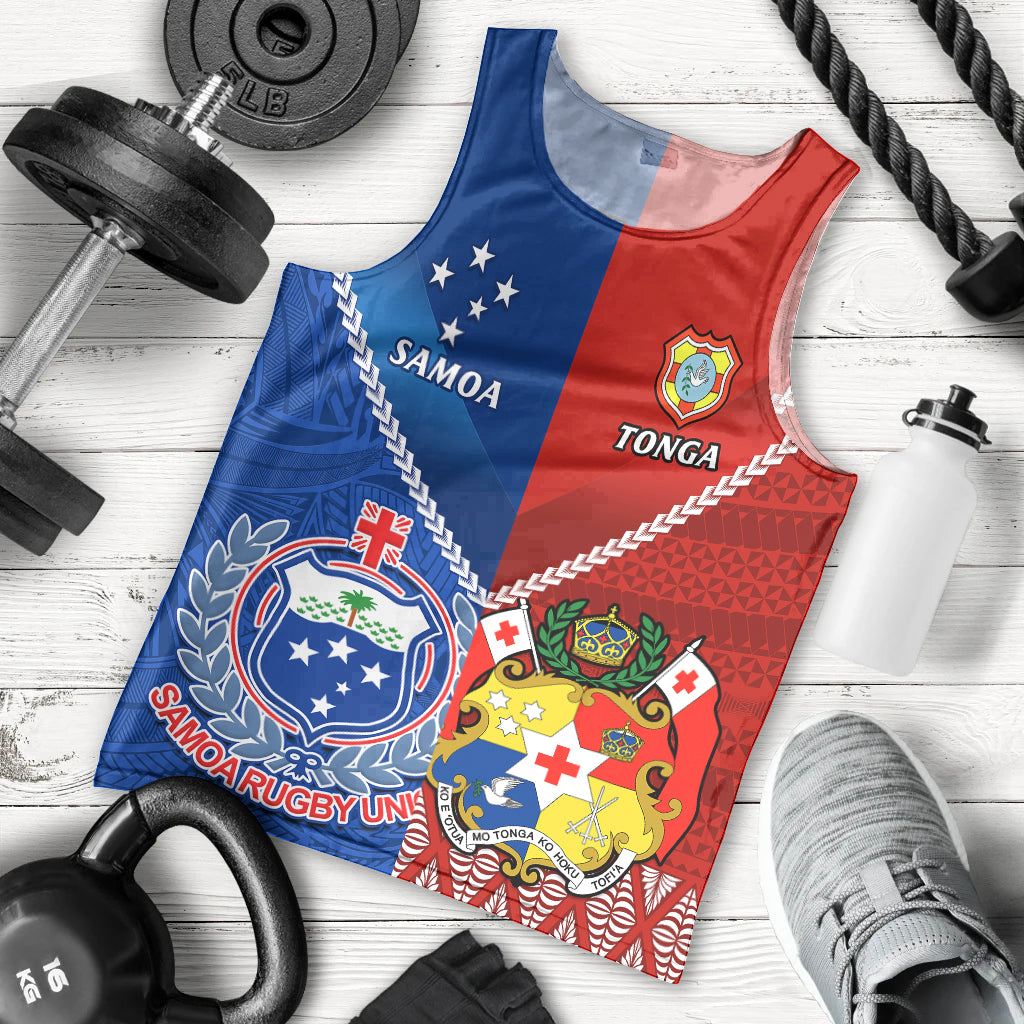 Custom Samoa And Tonga Rugby Men Tank Top 2023 World Cup Manu Samoa With Ikale Tahi - Wonder Print Shop
