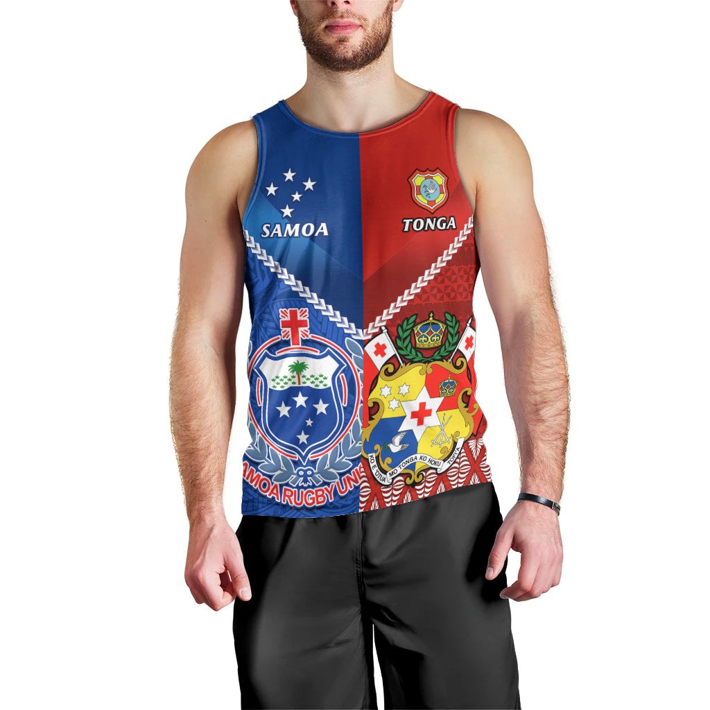 Custom Samoa And Tonga Rugby Men Tank Top 2023 World Cup Manu Samoa With Ikale Tahi - Wonder Print Shop