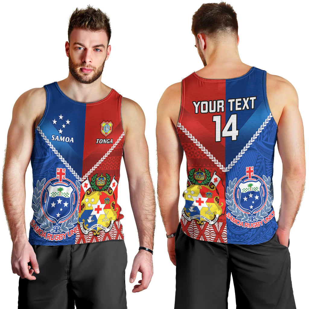 Custom Samoa And Tonga Rugby Men Tank Top 2023 World Cup Manu Samoa With Ikale Tahi - Wonder Print Shop