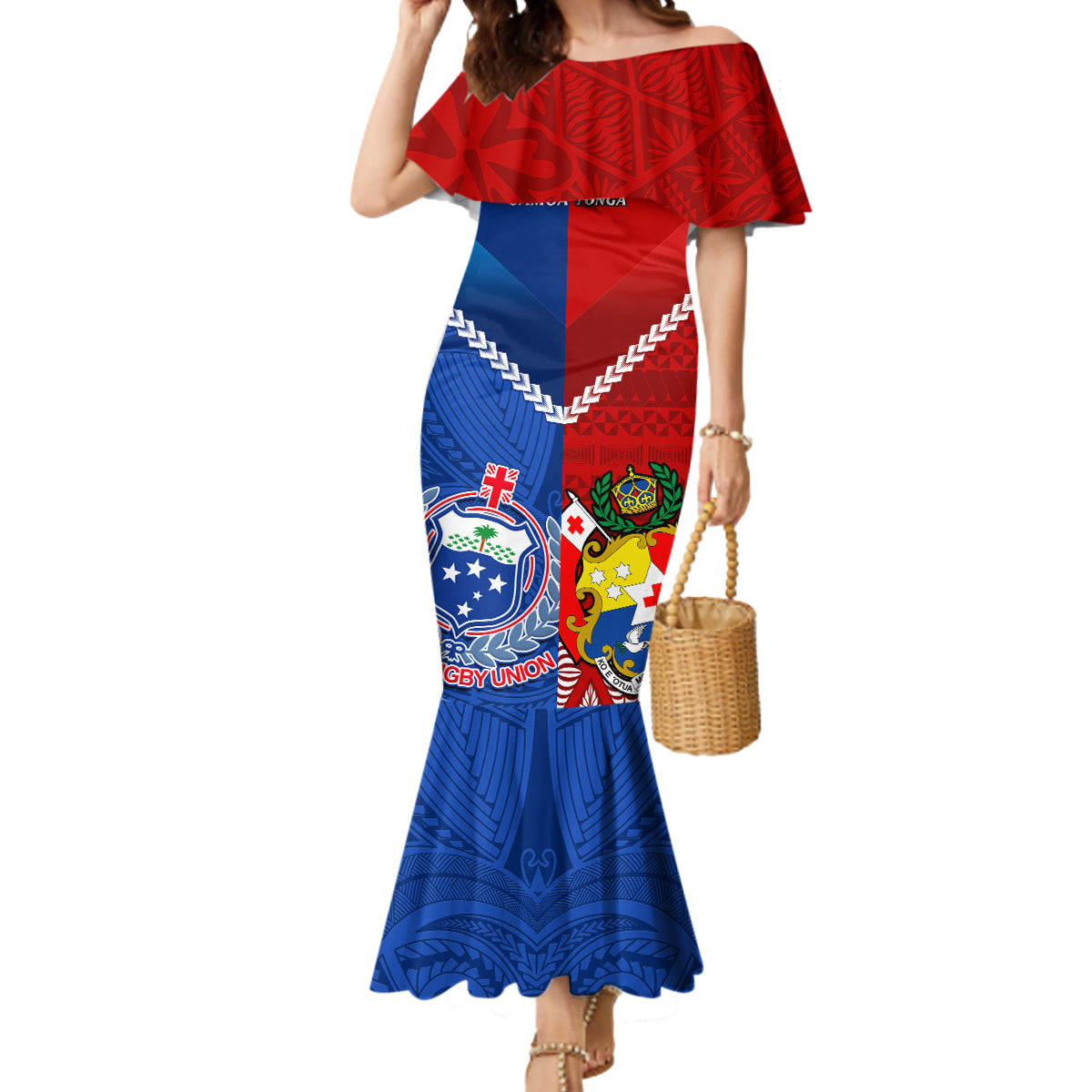 Custom Samoa And Tonga Rugby Mermaid Dress 2023 World Cup Manu Samoa With Ikale Tahi - Wonder Print Shop