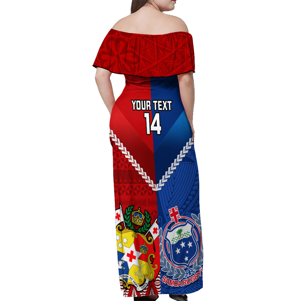 Custom Samoa And Tonga Rugby Off Shoulder Maxi Dress 2023 World Cup Manu Samoa With Ikale Tahi - Wonder Print Shop