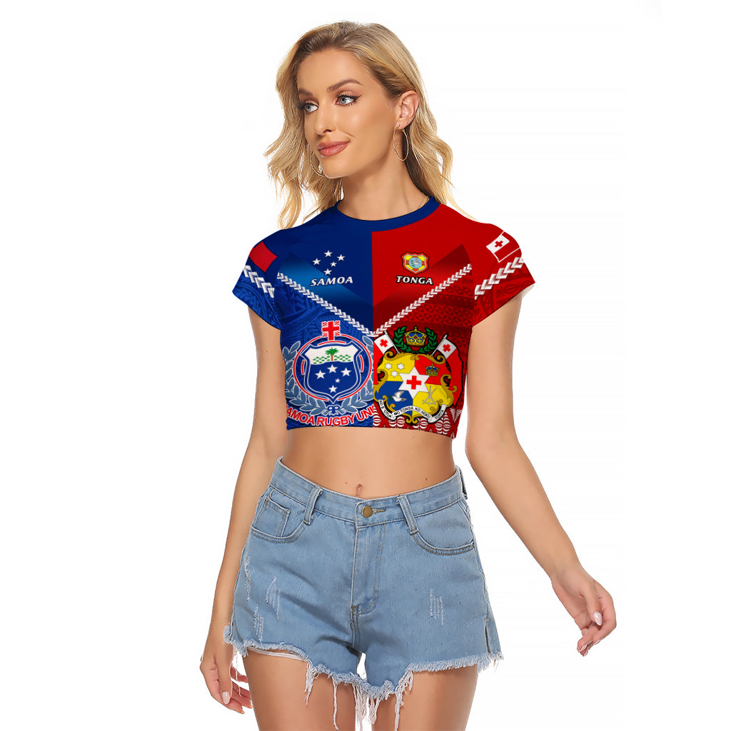 Custom Samoa And Tonga Rugby Raglan Cropped T Shirt 2023 World Cup Manu Samoa With Ikale Tahi - Wonder Print Shop